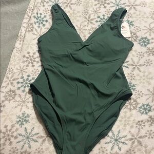 Forest Green V-neck One-Piece Swimsuit